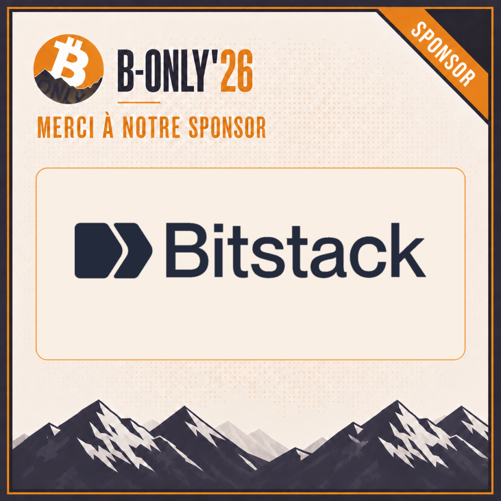 Visuel B‑Only’26 remerciant Bitstack comme sponsor, avec son logo sur fond clair et des montagnes alpines stylisées.