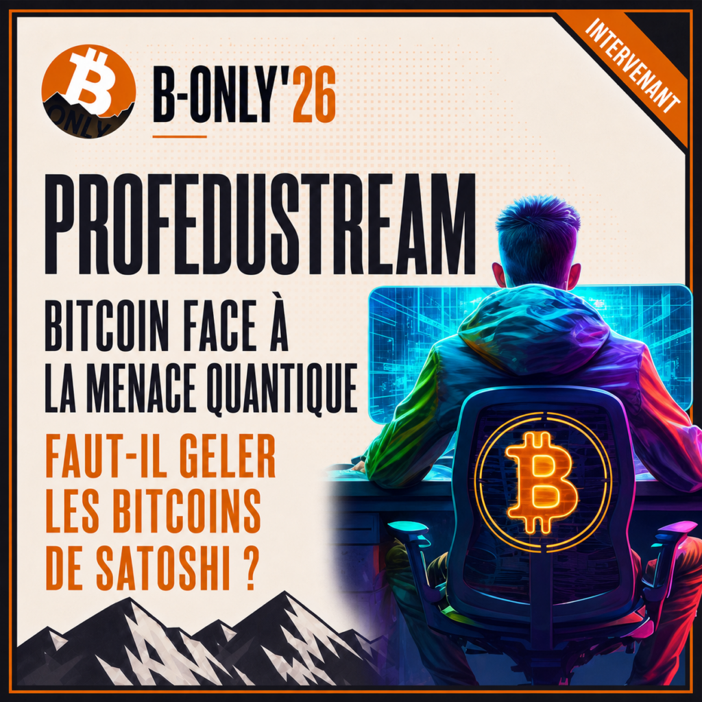 Portrait de ProfEduStream avec le titre Face à la menace
quantique, faut-il geler les bitcoins de Satoshi ?, pour B-Only'26.